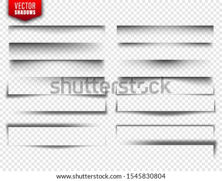 Vector shadows set. Page dividers on transparent background. Realistic isolated shadow. Vector illustration.