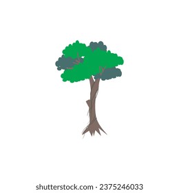 Vector shady tree with hanging roots