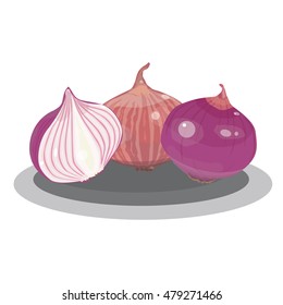 Vector Shallot ,  Whole and Sliced Isolated on White Background