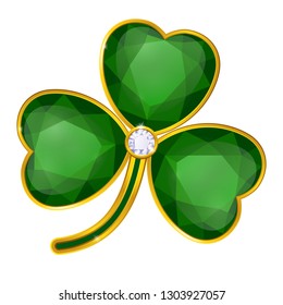vector shamrock badge with emeralds on white background