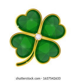 vector shamrock badge with emeralds on white background