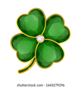 vector shamrock badge with emeralds on white background