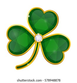 vector shamrock badge with emeralds on white background
