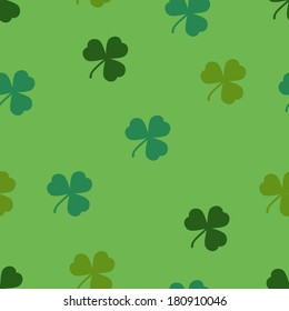 Vector shamrock clover pattern. Saint Patrick's Day. Simple green background. Easy to edit. Use for wallpaper, pattern fills, web page background, surface textures. 