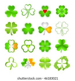 Vector shamrock emblem or symbol in a selection of designs as used on St. Patrick's Day. JPG and TIFF versions of this image are also available in my portfolio.