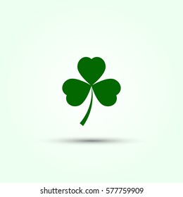 Vector shamrock icon. Green shamrock illustration with shadow. Isolated shamrock for Saint Patrick s Day.