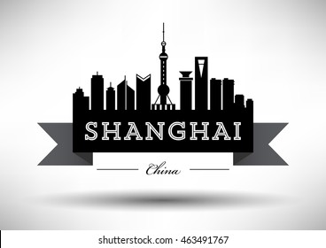 Minimal Vector Shanghai City Linear Skyline Stock Vector (Royalty Free ...