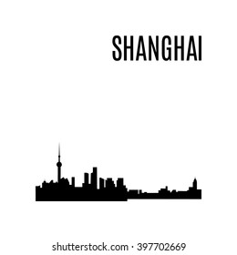 Vector Shanghai City skyline silhouette typographic design panorama. China landmark, architecture. Famous Skyscrapers: Jin Mao Tower,Shanghai World Financial Center,Oriental Pearl Tower,Shanghai Tower