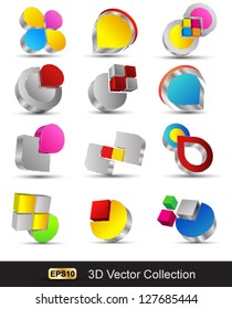 Vector shape 3d icons / high tech colorful abstract icons