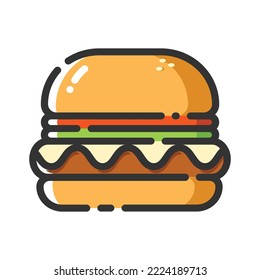 vector shape of burger, fast food, 2 dimensional icon