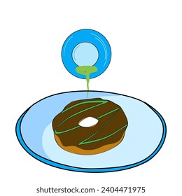 Vector in the shape of a chocolate donut placed on a plate