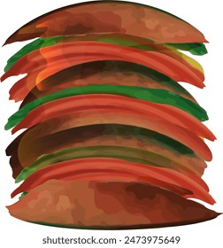 Vector shape of colored strokes, similar to watercolors. It reminds me of a burger.
