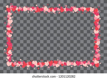 Vector shape confetti splas. Valentine's Day background congratulation card. Heart frame of a lot of small hearts on a white background.