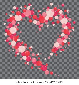 Vector shape confetti splash. Valentine's Day background congratulation card. Heart form of a lot bubbles on a white background.