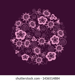 Vector shape with flowers in pink and violet colors. 