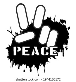 forma vectorial para el signo de paz de la mano y texto de título.