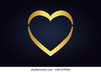 vector shape of the heart on dark background.  golden abstract heart logo.