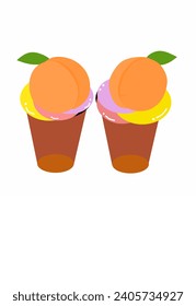 Vector shape of ice cream stacked with peaches on top of ice cream placed in a bowl
