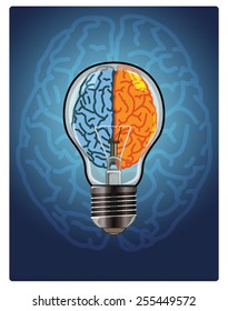 Vector shape of an incandescent bulb and the brain as a symbol of creative ideas