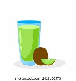 Vector shape of kiwi juice in a glass on a plate