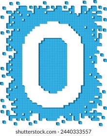 Vector shape letter O surrounded by numerous small blue color cubes