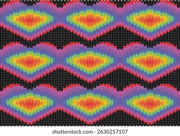 Vector shape of rainbow heart Rainbow wool knitting seamless pattern. Knitwear fabric with lgbt colors.