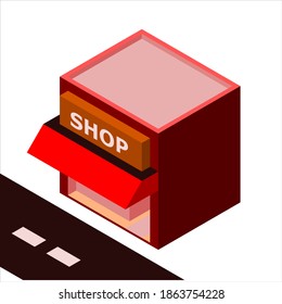 vector shape of a shop building. isometric, shades of red. suitable for business, economy and modern themed design elements