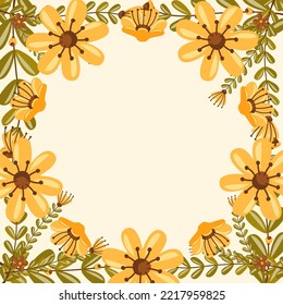 Vector shape of summer flowers frame, Floral border box label of wreath ivy style with branch and leaves.