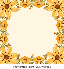 Vector shape of summer flowers frame, Floral border box label of wreath ivy style with branch and leaves.