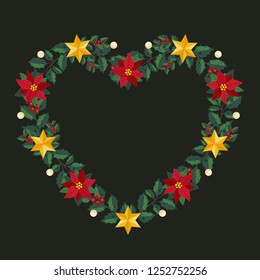 Vector shape of text box label and frame, Christmas flowers ivy style with branch and leaves.