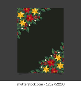 Vector shape of text box label and frame, Christmas flowers ivy style with branch and leaves.