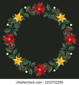 Vector shape of text box label and frame, Christmas flowers ivy style with branch and leaves.