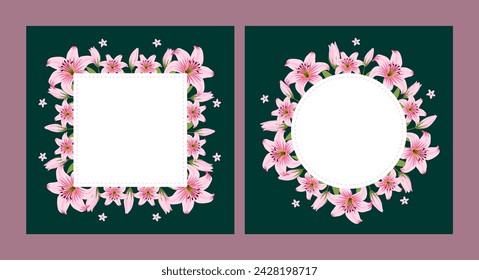 Vector shape of text box label and frame, Colorful flowers wreath ivy style with branch and leaves.
