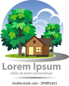 Vector shape of a tree, house, jungle, as a symbol of a log cabin or a property company logo