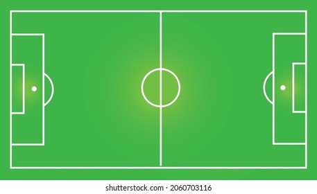 Vector shaped soccer field, soccer game, green with white lines. 