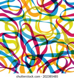 Cintas de arco iris con forma vectorial sobre fondo blanco, patrón textil.
