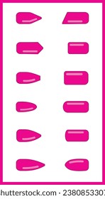 Vector shapes of different fashion pink nails, fingernails design mock up templates