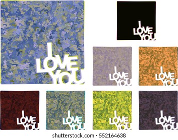 Vector shapes I love you on Valentine's Day. Colored camouflage.