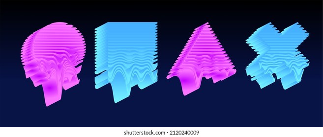 Vector shapes square circle triangle cross with drip effect, melting effect vector, melted geometric shapes in cyberpunk style 