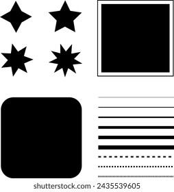 Vector shapes. Triangle, rectangle and more shapes of line and also dashed line.