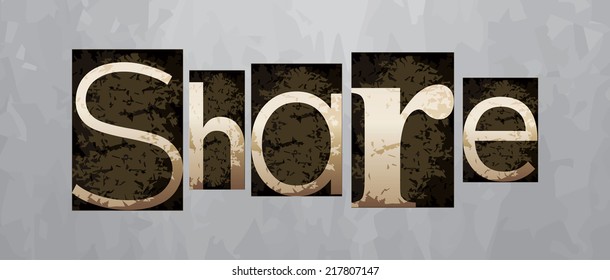 Vector share concept, retro vintage letterpress type