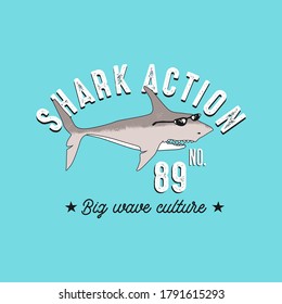 vector of shark action, big wave culture, the king of the sea of shark, cute vector for t shirt or poster