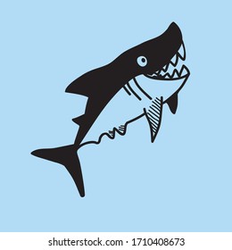 vector shark doodle line icon