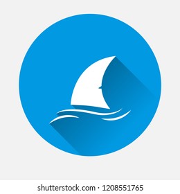 Vector Shark fin icon on blue background. Flat image Fin in the water with long shadow. Layers grouped for easy editing illustration. For your design.