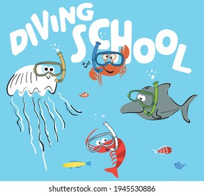 vector shark and fish comic illustration for baby or kids t shirt print