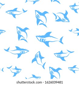 Vector Shark Isolated on White Background. Fish Seamless Pattern.