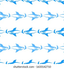 Vector Shark Isolated on White Background. Fish Seamless Pattern.