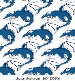 Vector Shark Isolated on White Background. Fish Seamless Pattern.