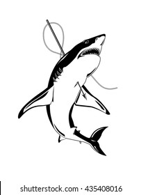 Vector shark pierced through with a harpoon rope