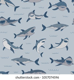 Vector shark sea animal wild hand drawn doodle illustrations set.